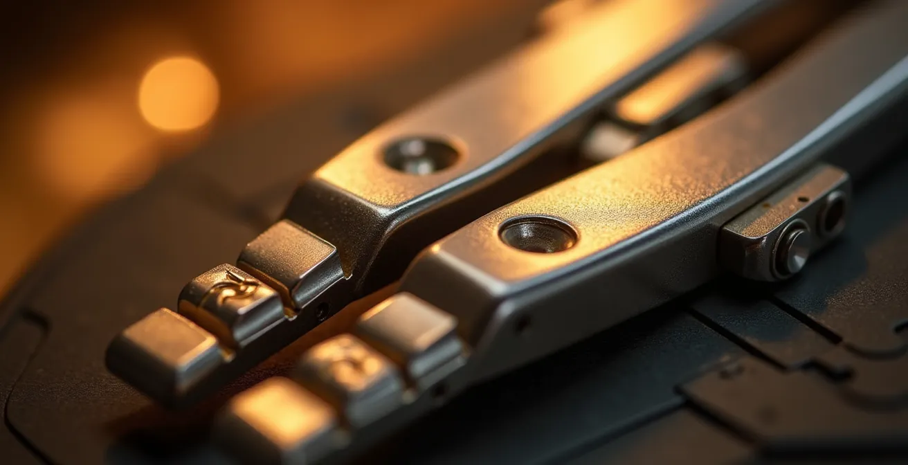 Extreme close-up of watch movement bridges showing hand-finished bevels versus machine-finished edges