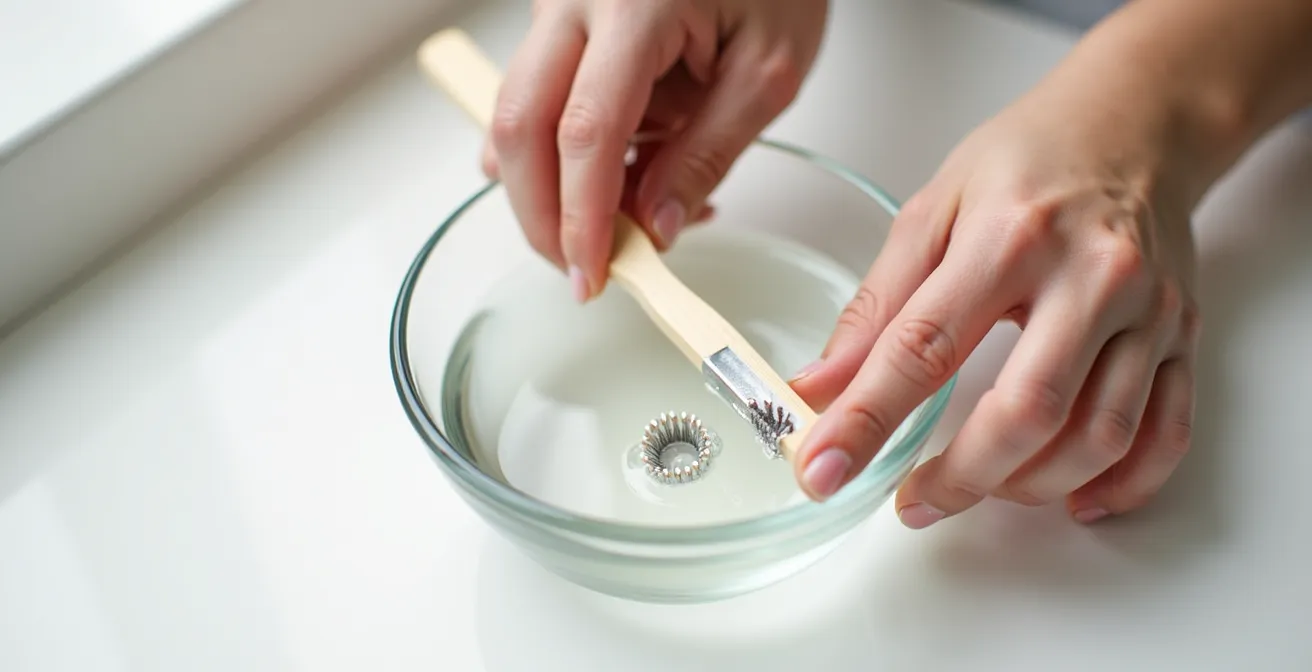 Professional jewelry cleaning technique showing gentle brushing under settings