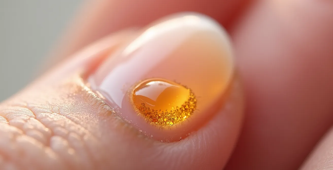 Extreme close-up of natural nail showing healthy regrowth after gel removal