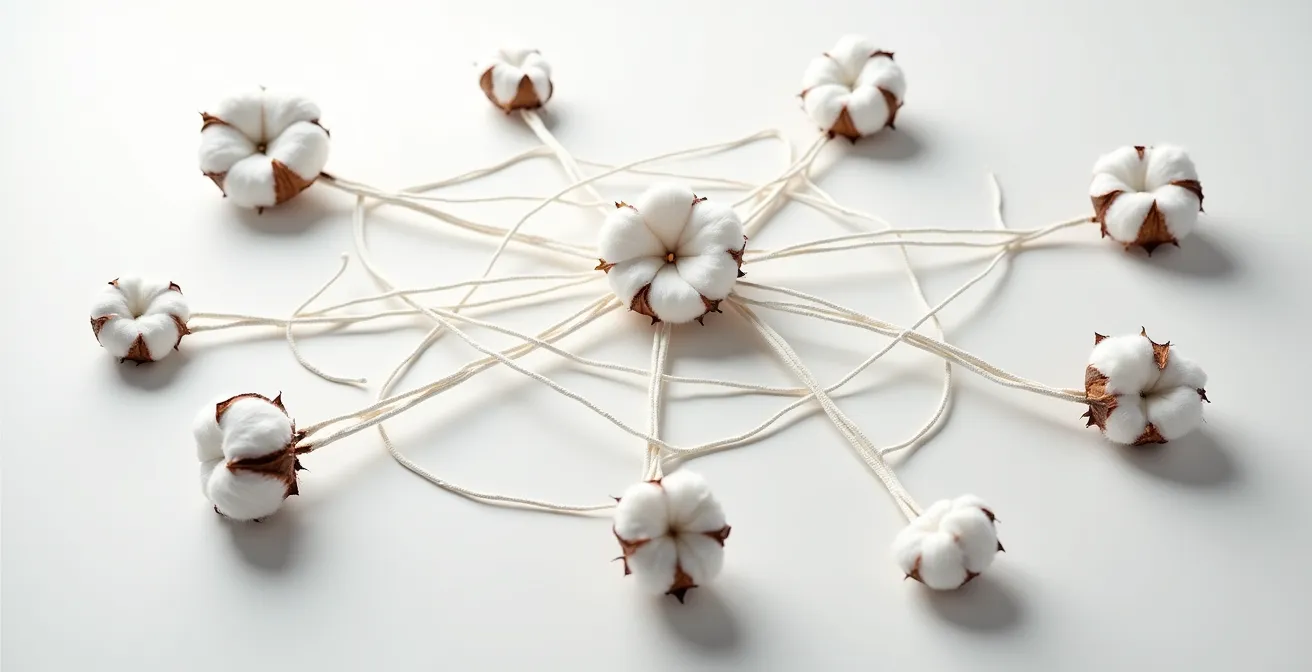 Complex network of textile production stages from farm to retail